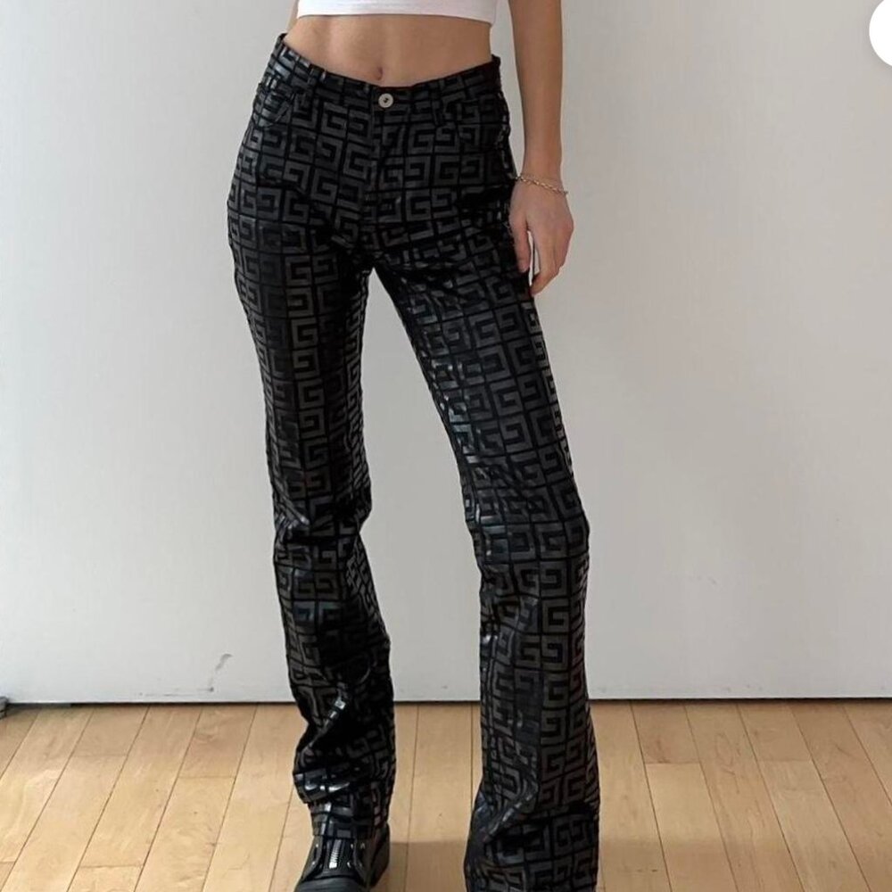 Vintage Y2K Guess Jeans Black Allover Monogram Logo Pants Straight Leg Size 28